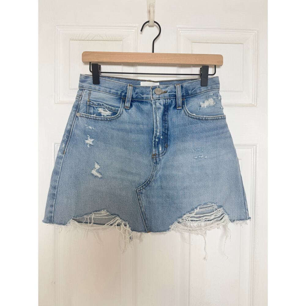 Frame Le High 'N' Tight Distressed Denim Mini Skirt Legacy Baines Size 26 - Picture 2 of 9
